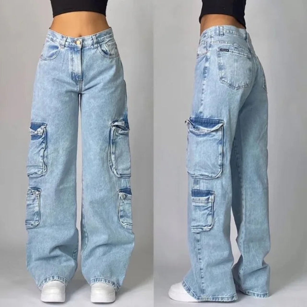 Amara – Elegante losse broek met functionele zakken en hoge tailleband