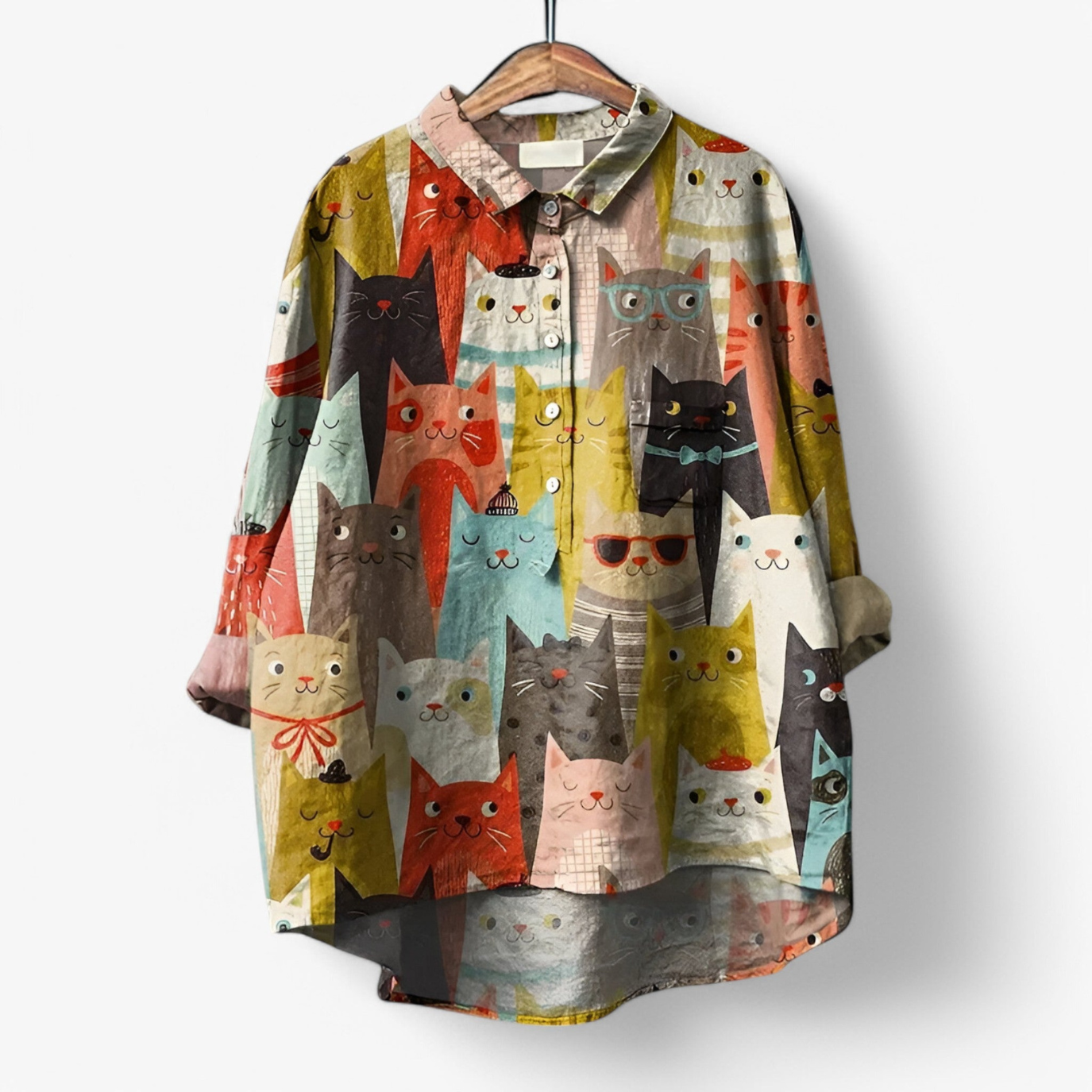 Leony - Elegant shirt met lange mouwen 3D geprint patroon en knoopjes aan de voorkant