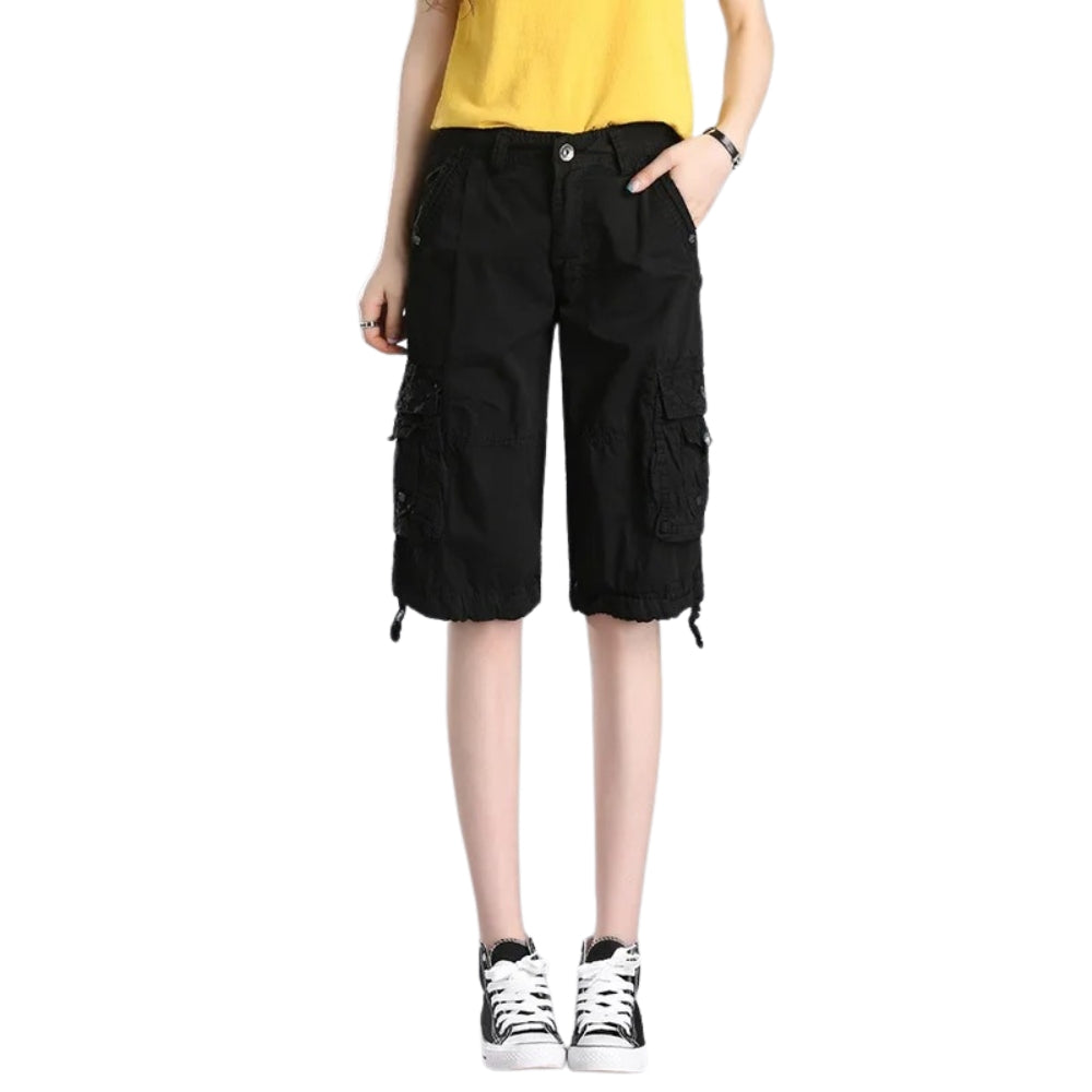 Alayna - Cargoshorts met middelhoge taille, knoopsluiting en functionele zakken