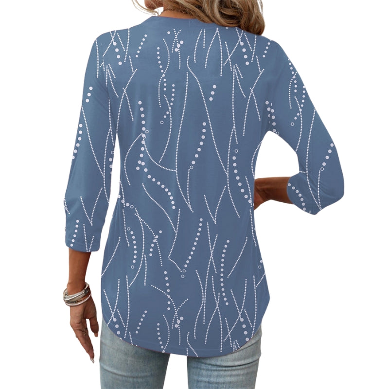 Isla – Bedrukte Blouse met V Hals en Knoopdetails