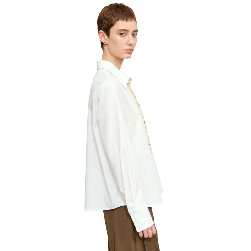 Chloe - Blouse met lange mouwen pareldetail en verborgen knopen