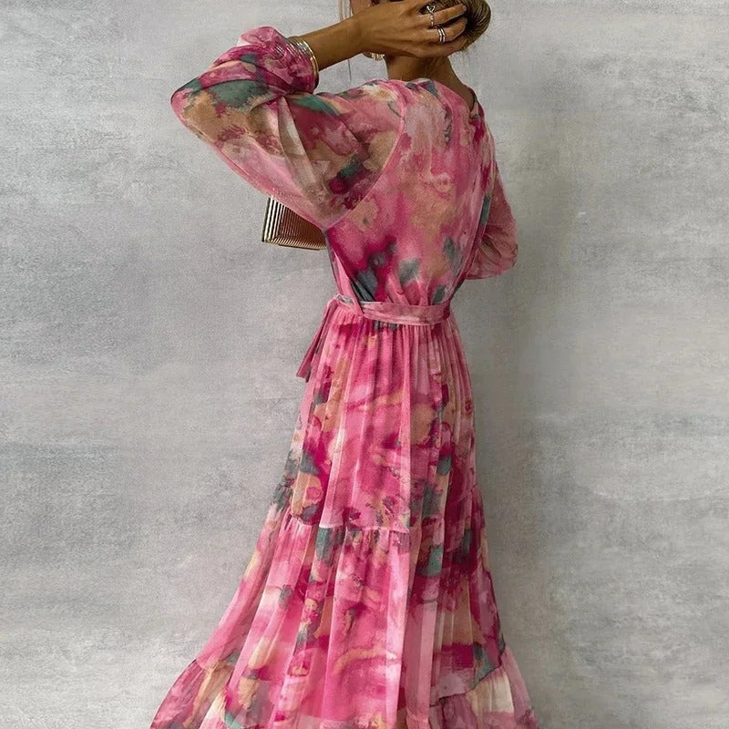 Olivia - Elegante Maxi Jurk met Bloemenprint en Lange Mouwen