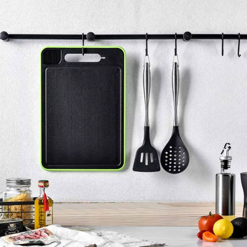 KitchenEdge - Dubbelzijdige Snijplank met Messenslijper en Knoflookpers