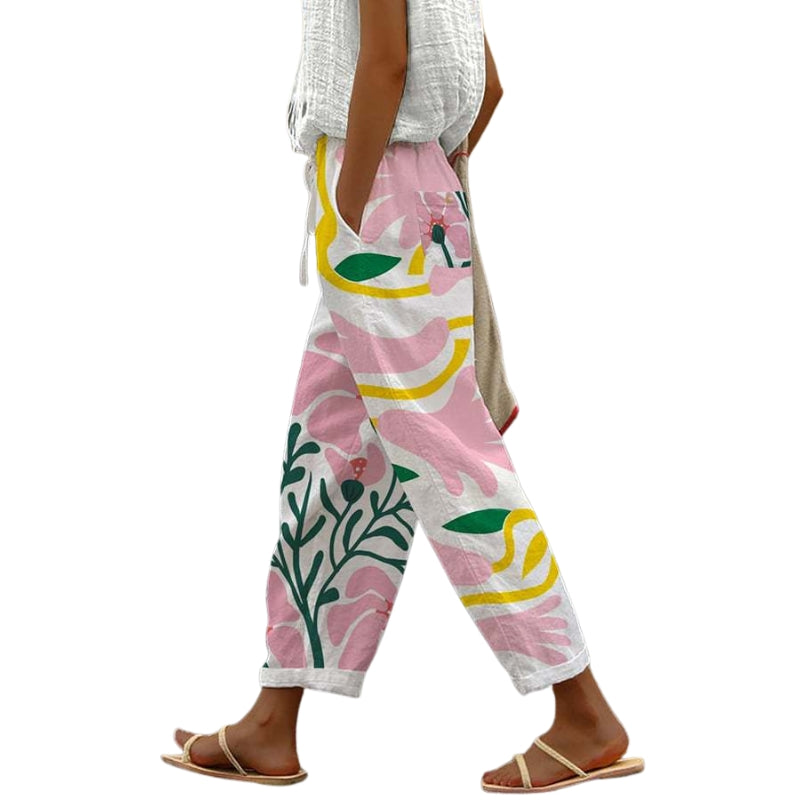 Emma – Relaxed Bloemenprint Broeken met Zakjes en Touwsluiting