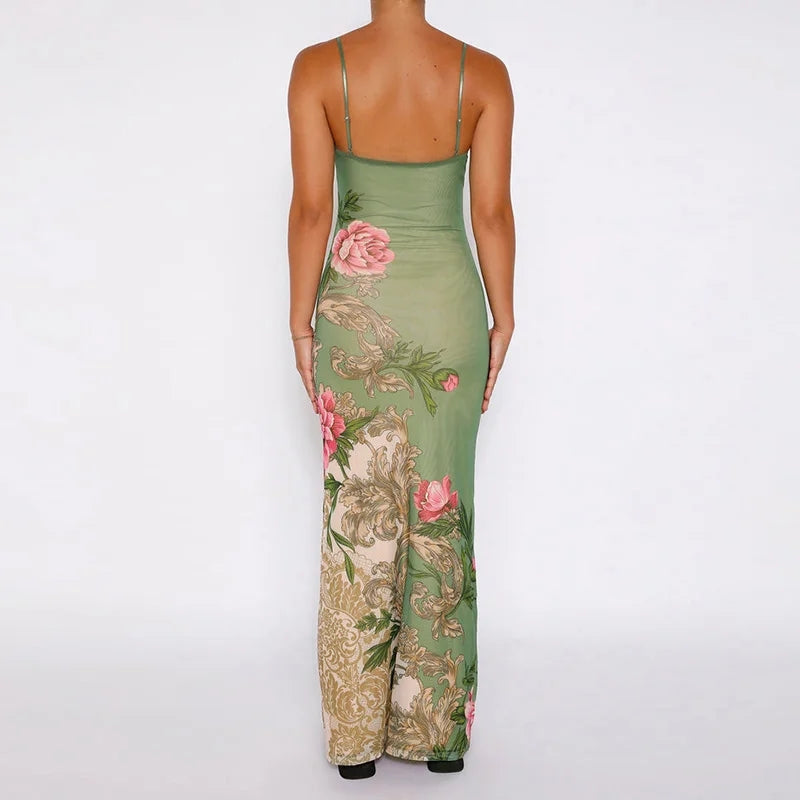 Elara – Maxi-jurk met Spaghettibandjes en Bloemenprint