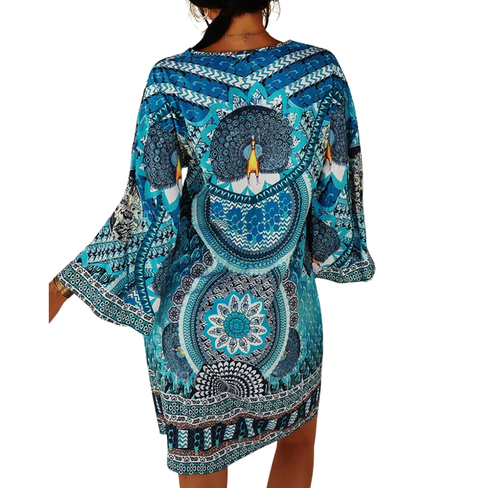 Liana - Stijlvolle Boho Minijurk met V-hals en lange mouwen