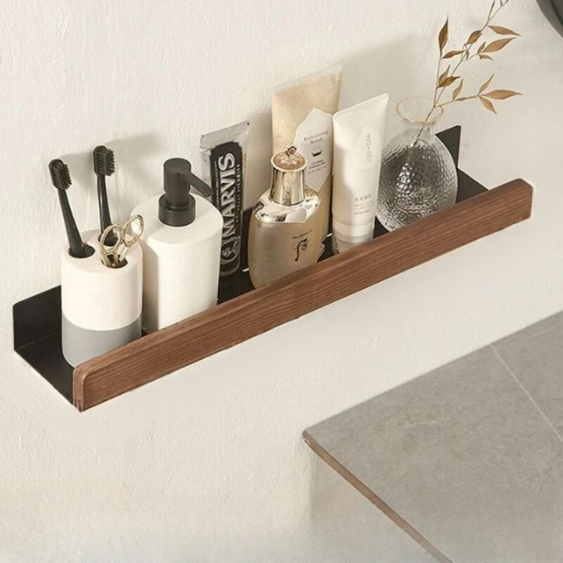 WoodHaven – Massief Houten Badkamer Organizer Planken Zonder Boren