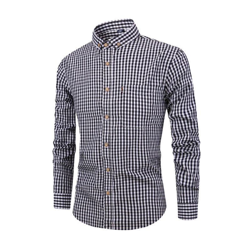 Ethan – Heren Overhemd met Lange Mouwen, Button-Down Kraag en Gingham Ruitpatroon