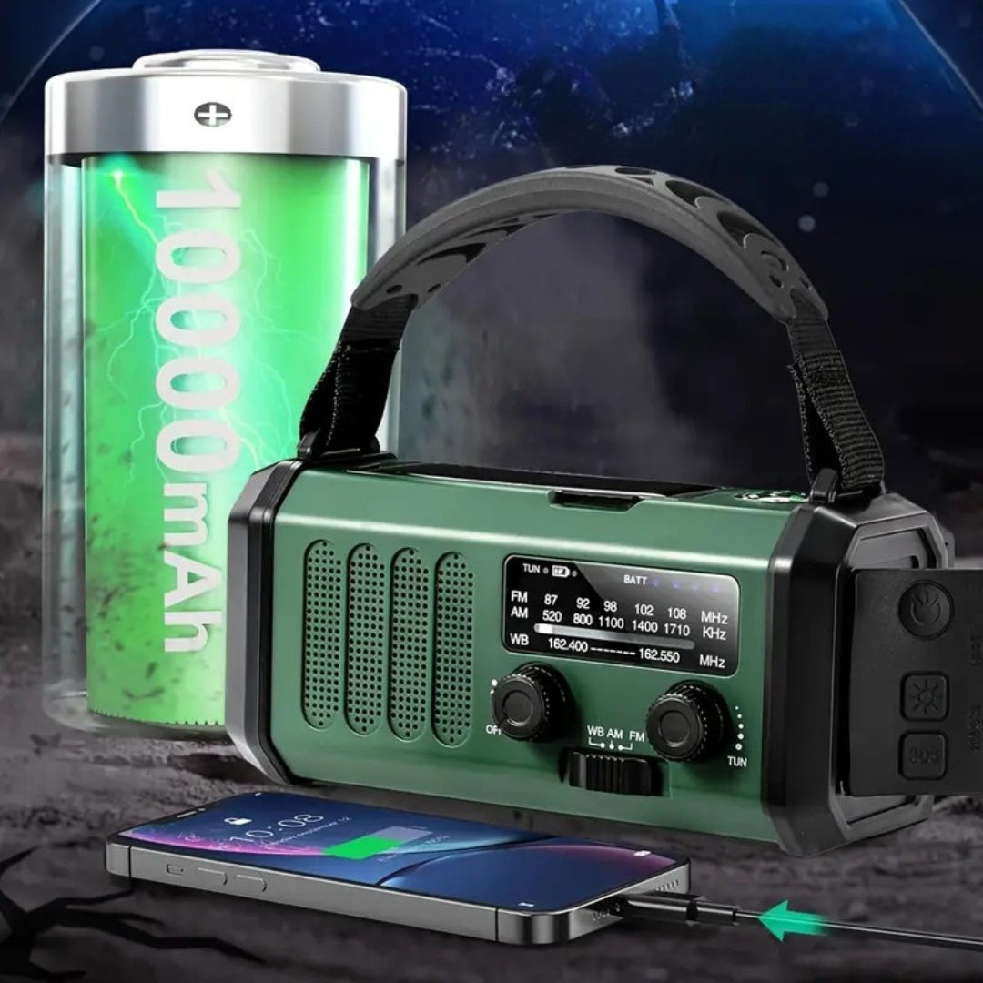 SurvivorPro - 10.000mAh noodradio met zonne-energie en handmatig opladen