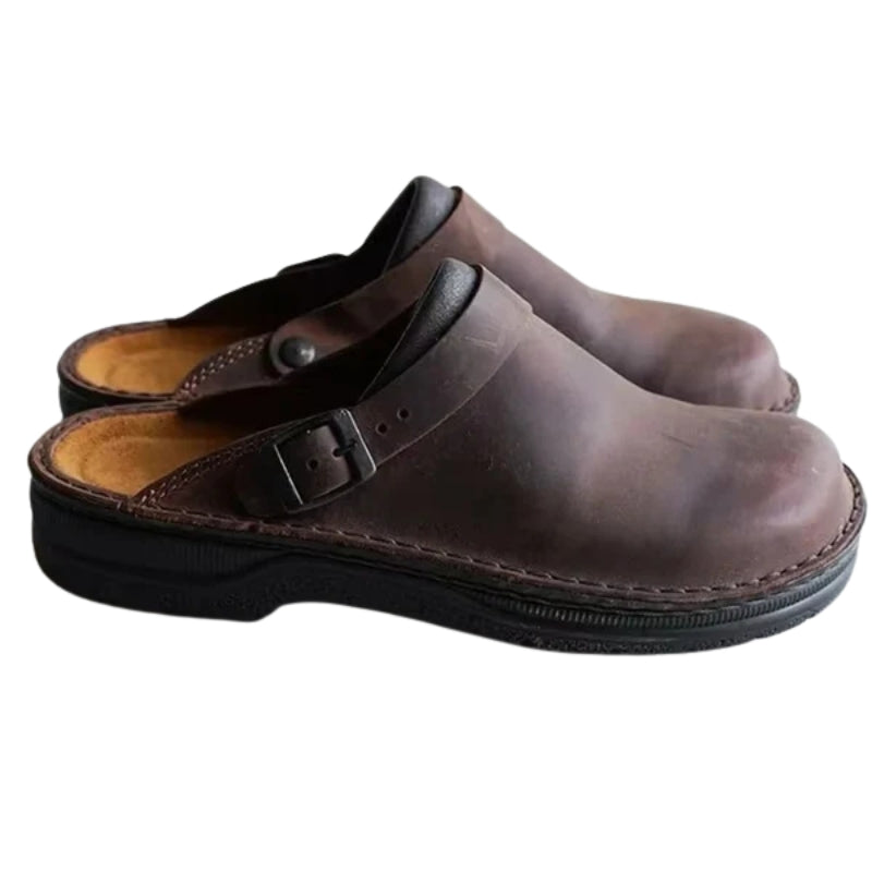 Ethan – Gesloten Slip-On PU Slippers met Verstelbare Gesp en Rubberen Zool