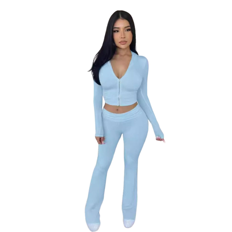 Freya - Casual Trainingspak met Ritssluiting Hoodie en Wijde Broek