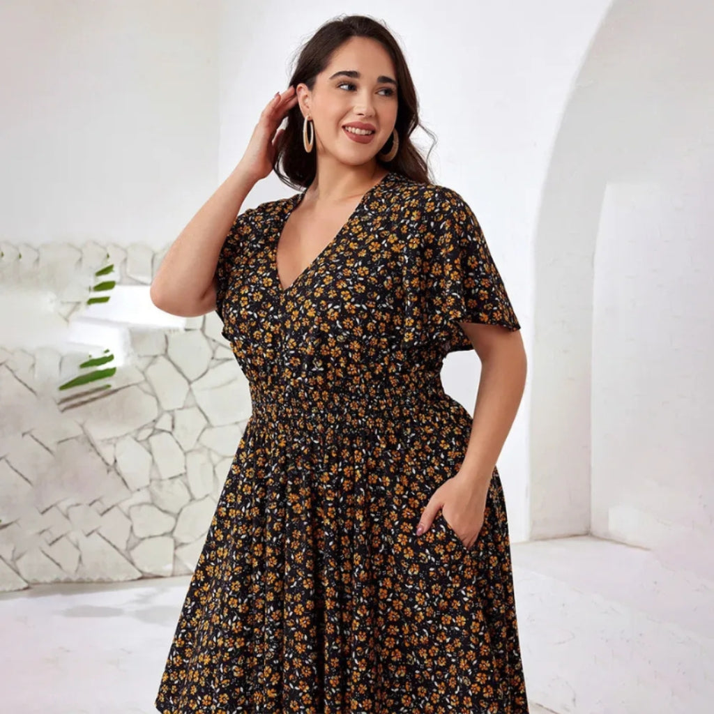 Margriet - Plus Size Maxi Jurk met Floral Print en Zakken