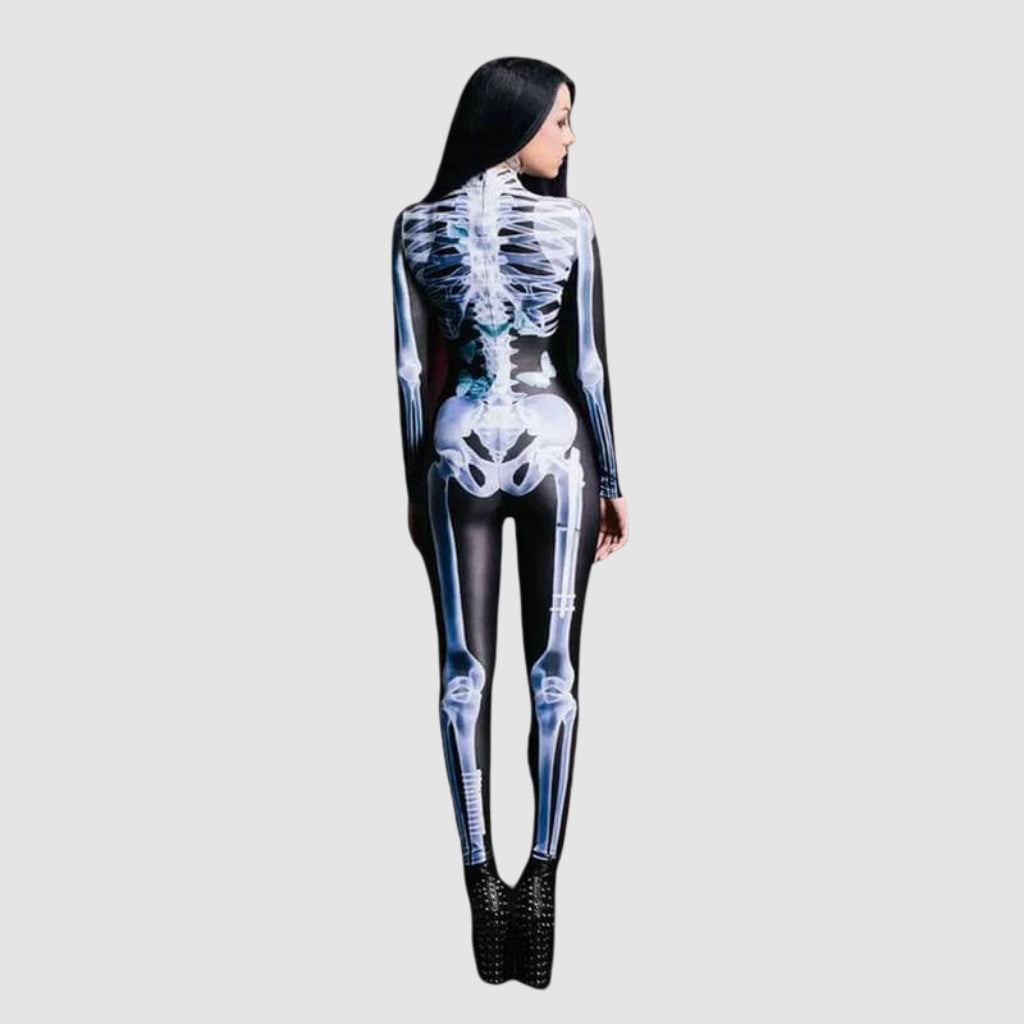 SkullWear – Skelet 3D Print Bodysuit met Lange Mouwen en Ritssluiting aan de Achterkant
