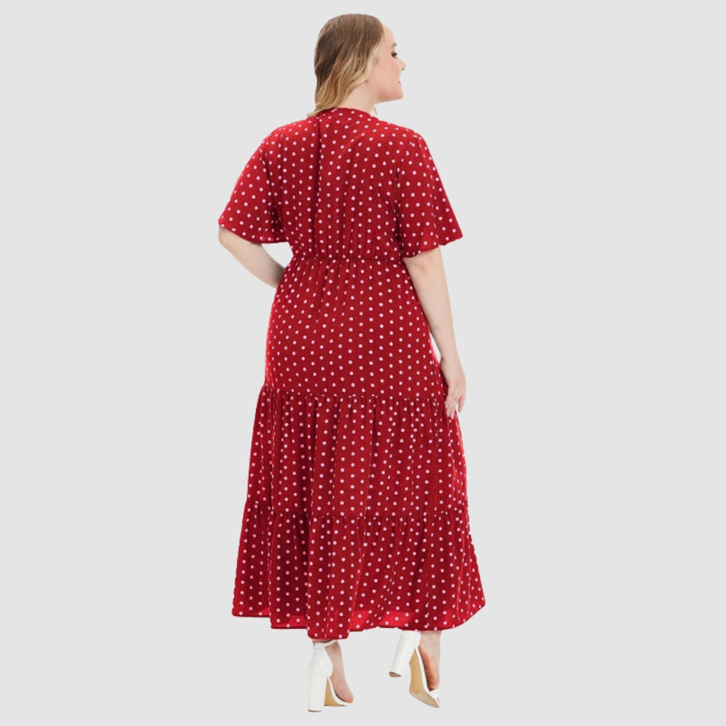 Ingrid - Plus Size Boho Maxi Jurk met Polka Dots en V-hals