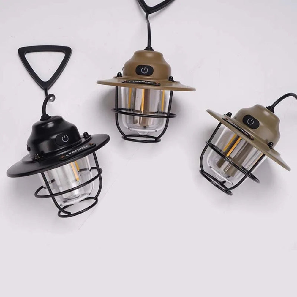 RetroLume - Retro buitenkampeerlamp met sfeervolle gloed en draagbaar ontwerp