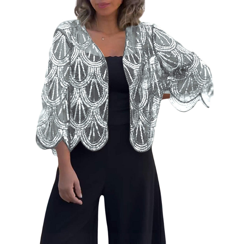 Ellie - Korte Mouw Casual Cardigan met Pailletten en Kralen