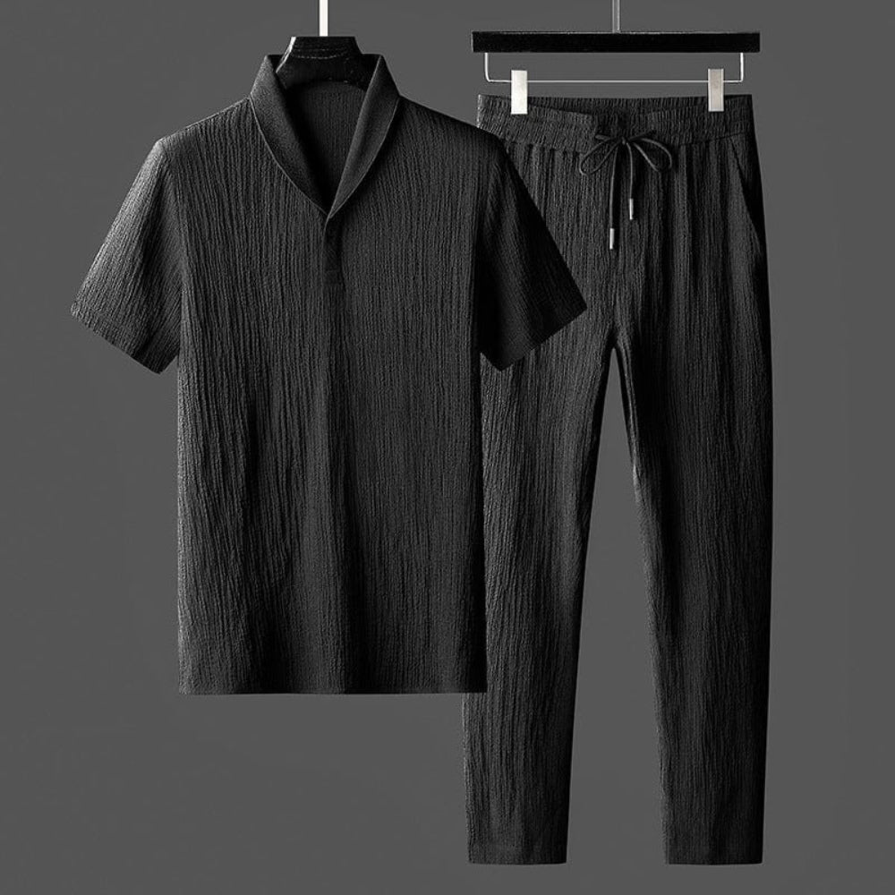 Leo – Casual tweedelige set met polo met korte mouwen en broek met elastische taille