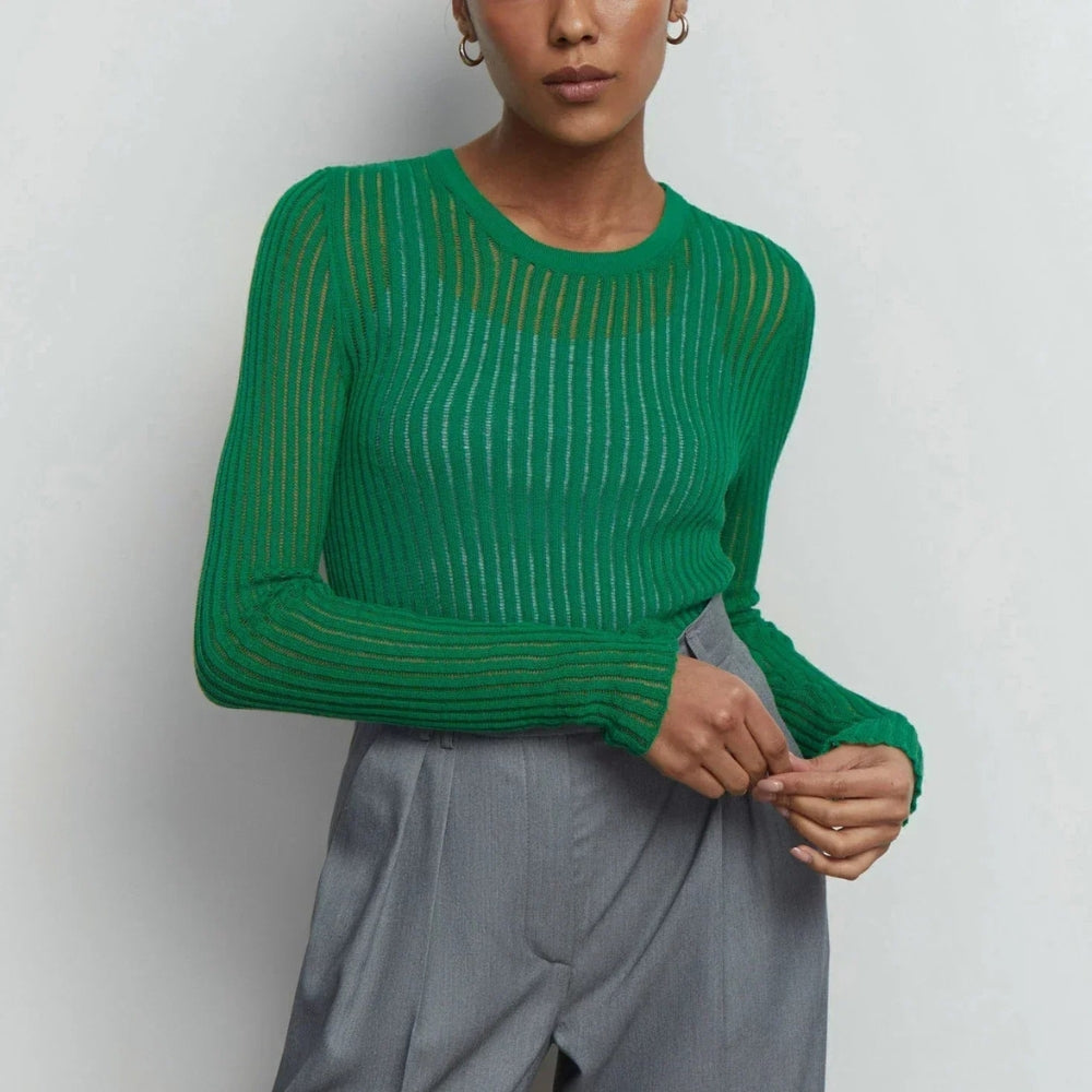 Hannah - Trendy top met lange mouwen en diepe ronde hals
