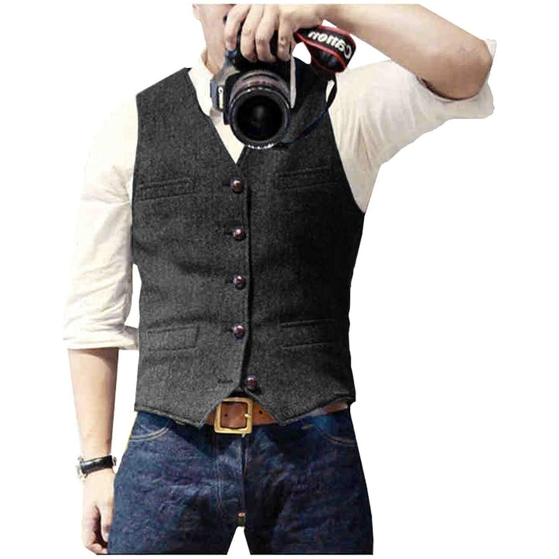 Victor –Klassieke V-hals Vest met knoopsluiting en zakken
