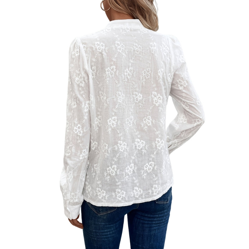 Sophia - Geborduurde blouse met lange mouwen en knoopsluiting