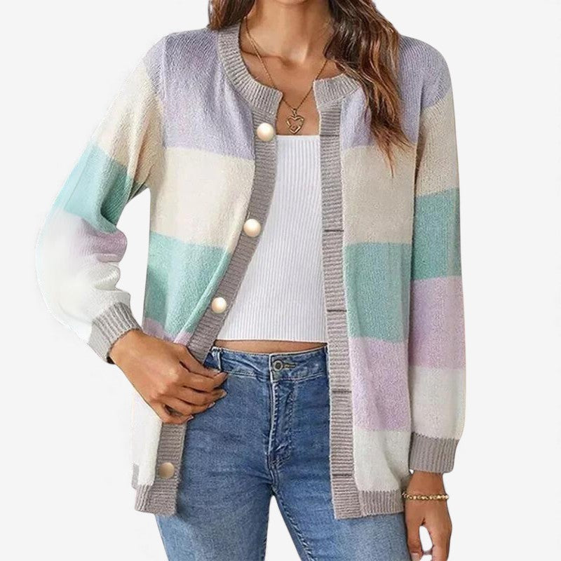 Annabelle – Lange Mouw Cardigan met Knoopsluiting en Ronde Halslijn