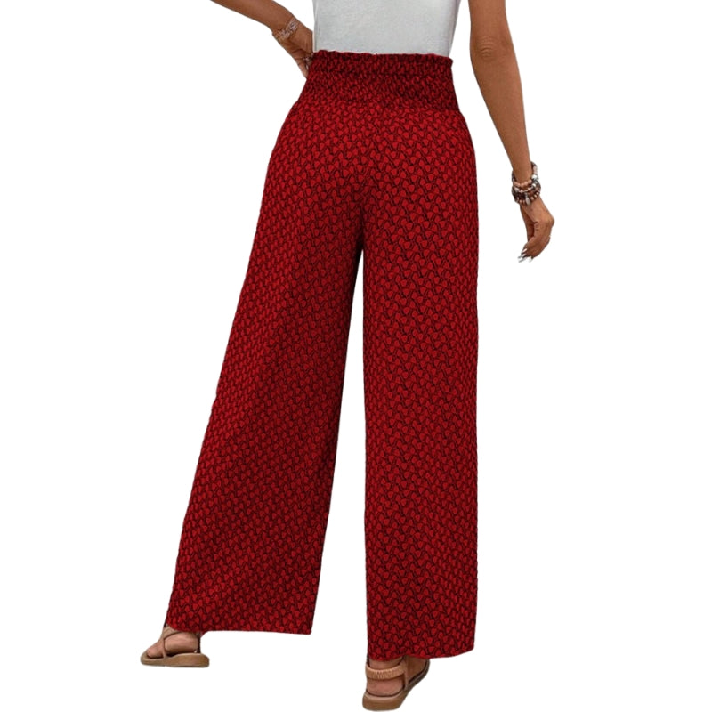 Alice – Wijde Pijpen Broek met Elastische Taille en Geometrisch Patroon