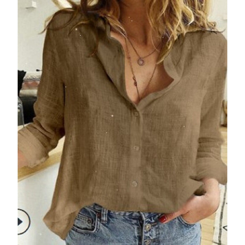 Sarah – Casual blouse met lange mouwen vogelprintdetails en knoopsluiting