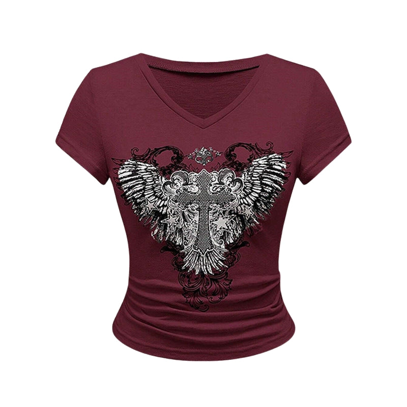 Layla - T Shirt met Grafisch Motief en V Hals