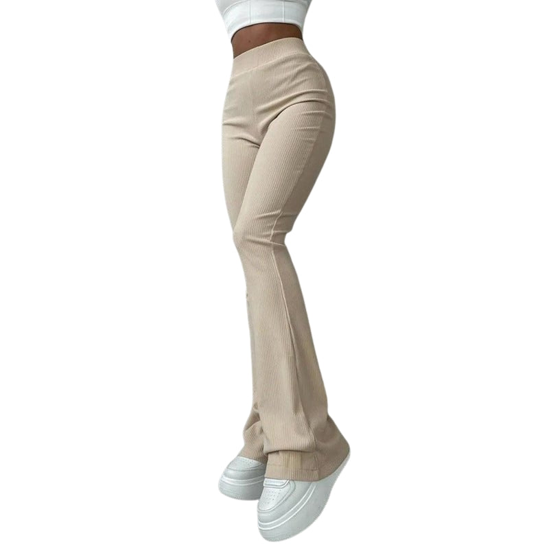 Clara – Hoge Taille Uitlopende Broek met Geribde Details
