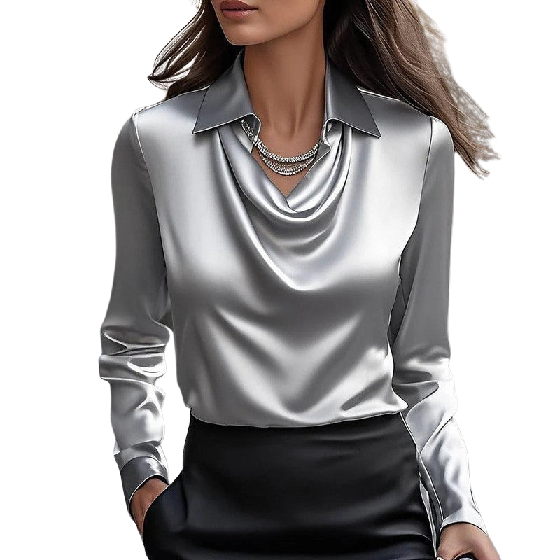Elena – Slim Fit blouse met lange mouwen en kraag met knoopsluiting
