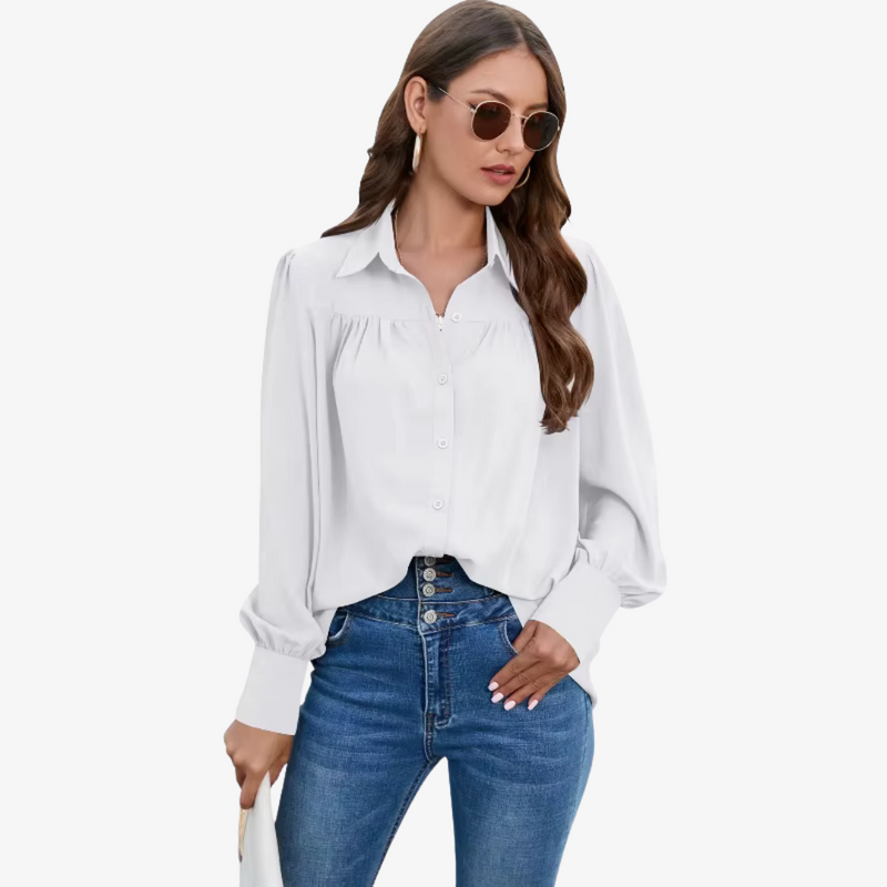 Ava – Relaxed Fit Blouse met Volumineuze Mouwen en Elegante Details