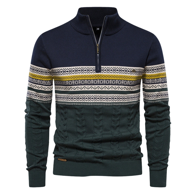 Carter – Halve Rits Trui met Opstaande Kraag en Geometrische Print