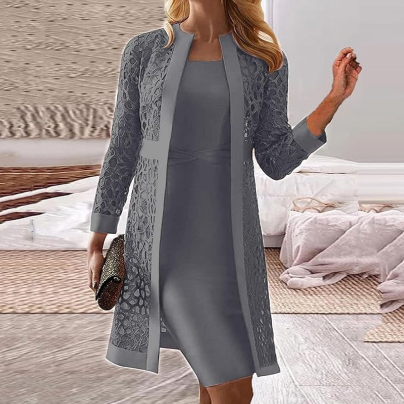 Eliza - Elegante tweedelige jurkenset met vloeiend vest en comfortabele pasvorm