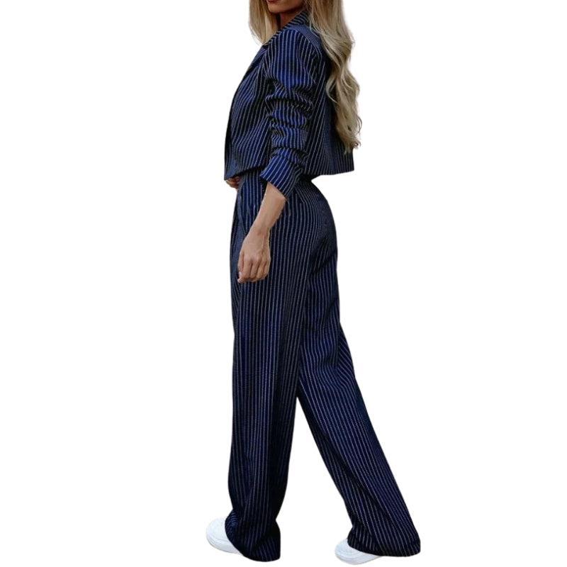Florence – Twee Delige Set met Gestreepte Korte Blazer en Broek