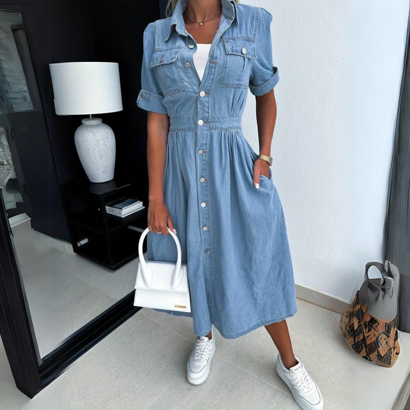 DenimGrace™ - Stijlvolle Jurk In Denim