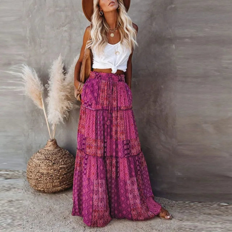 Zaraya – Trendy vloeiende maxi-rok met boho-print en relaxte pasvorm