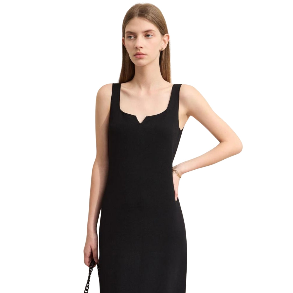 Selena - Mouwloze A lijn jurk met ronde hals en slim fit