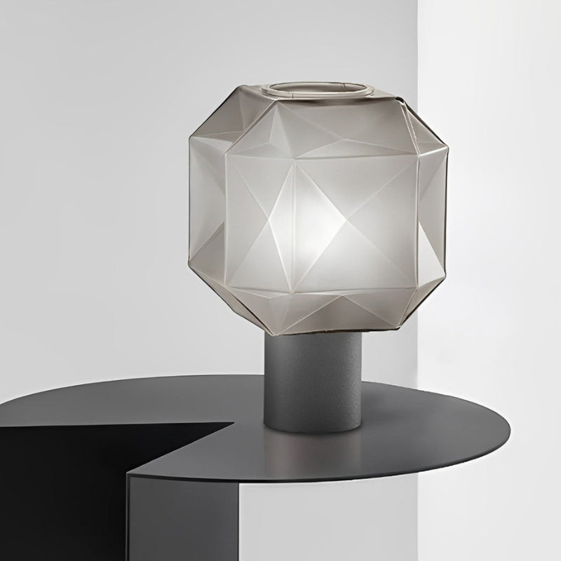 GlassGlow – Cubo Tafellamp met Rookgrijze Glazen Kap