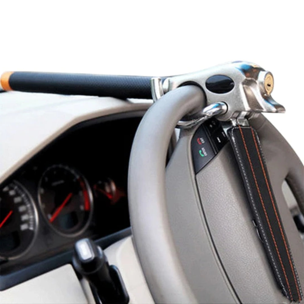 LockShield – Drievoudige autobeveiligingsstang met sabotagewaarschuwing en stuurwielbescherming