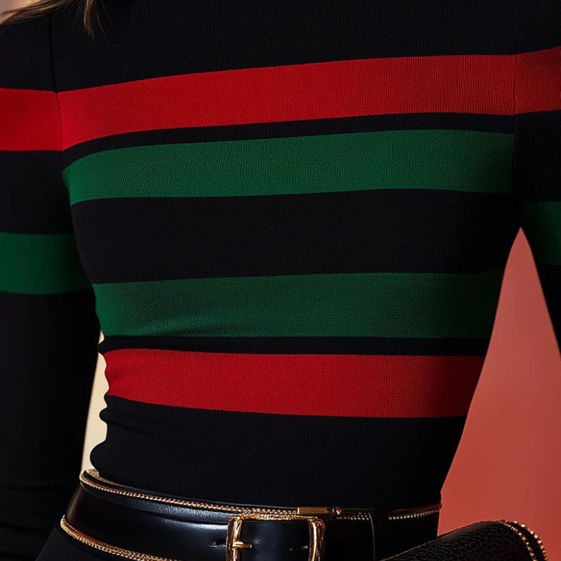 Simone – Gestreepte Turtleneck Trui met Lange Mouwen