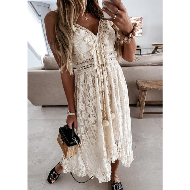 Bianca – Moderne maxi-jurk met V-hals en verstelbare dunne bandjes