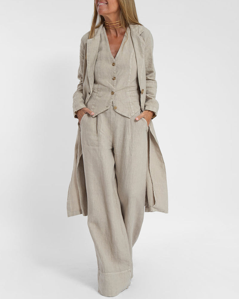 Lena - Elegante 2-delige set met wijde broek & Button-Down vest
