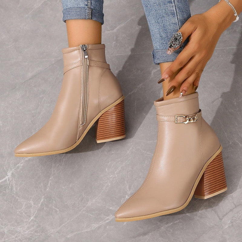 Scarlett - Chic Puntige Teen Enkellaarsjes met Chunky Blokhak