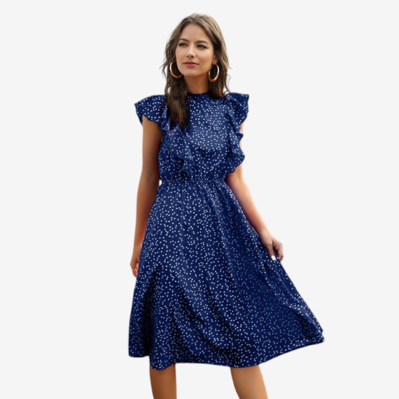 Layla – Mouwloze Jurk met Roesdetail en Halternek
