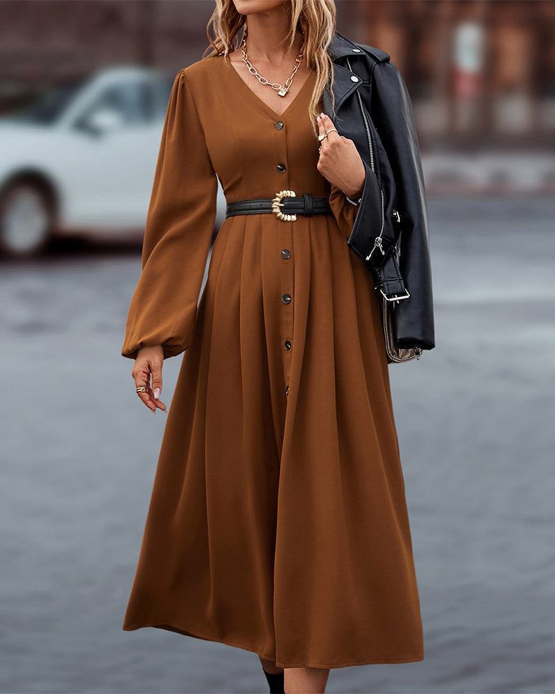 Diana - Elegante V-hals jurk met lange mouwen