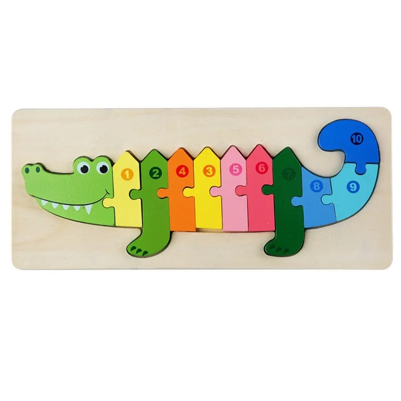 WoodsPlay – Dierenpuzzelset met nummerblokken en geïllustreerde tegels