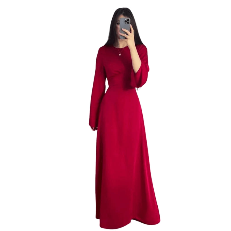 Emily – Moderne Maxi Jurk met Lange Mouwen en Ronde Hals
