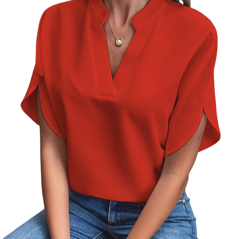 Audrey - V Hals Blouse met Korte Mouwen