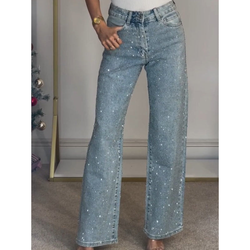 Lina – hoog getailleerde wijde jeans met meerdere zakken en relaxte pasvorm