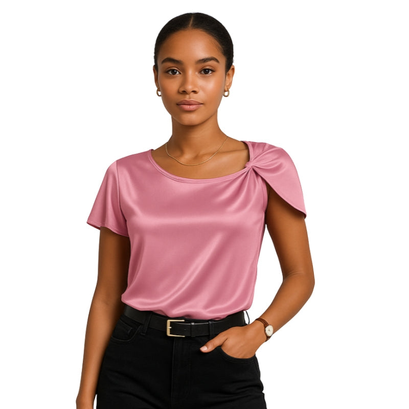Arabella – T-shirt met korte mouwen en knoopdetail aan de zijkant